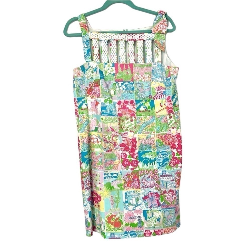 Lilly Pulitzer Ricci State of Mind Patchwork Shift Dress Womens 8 Crochet